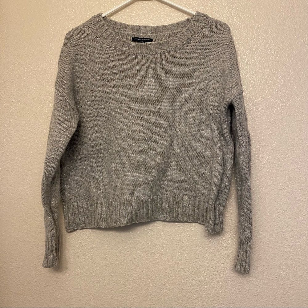 American Eagle oversized crew chunky gray silver sweater wool alpaca blend S